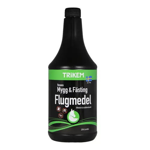 En flaska flugmedel för hästar tillverkad av Trikem